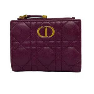 Christian Dior Caro Bi fold Wallet Purple Leather